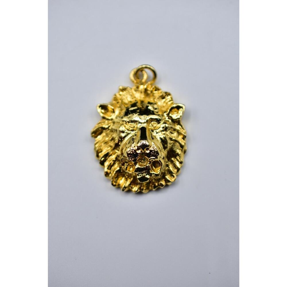 Vintage Pendant Signed Jeannie 1977 Gold Tone Lion Head Face Pendant Only Bin1